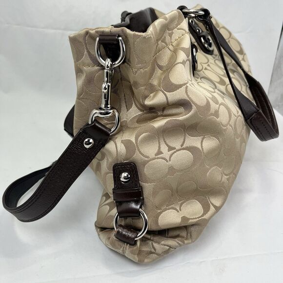 COACH Ashley Signature Sateen Carryall Shoulder Bag E1259-F15510 Khaki/Brown - Picture 11 of 16